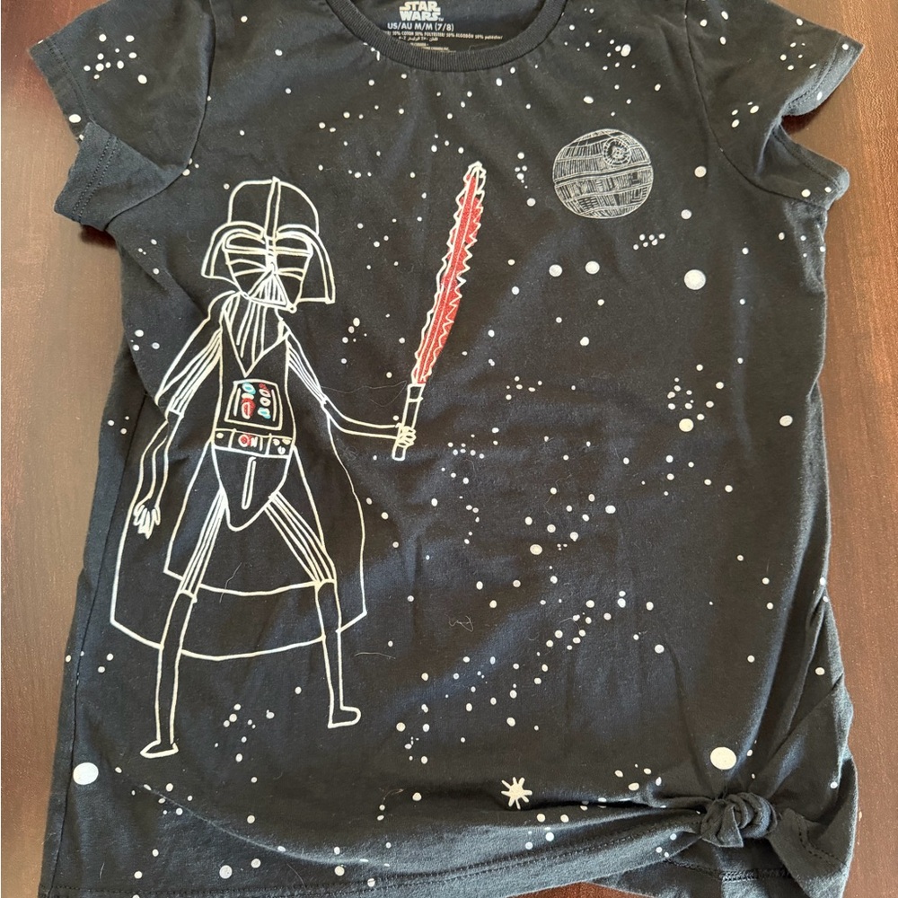 Disney Girls Star Wars Darth Vader Graphic Tee - Black with Red Accent